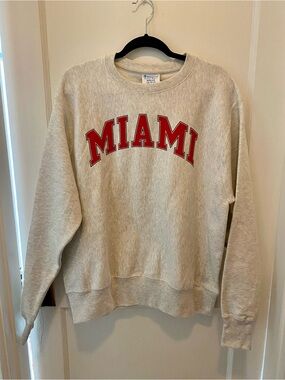 Miami of Ohio Champion Gray Crewneck Sweatshirt with Red Miami